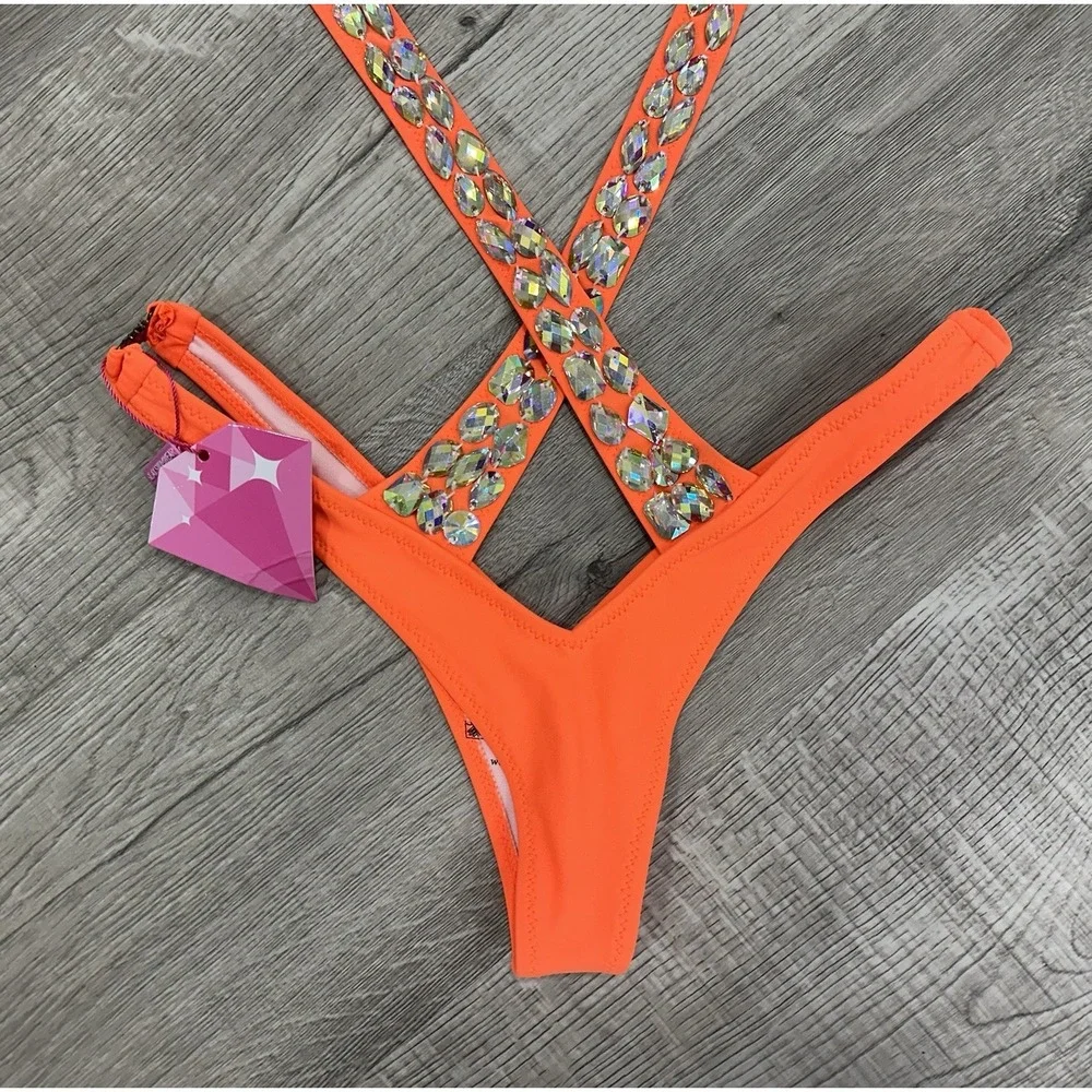 Slay Swimwear Sculpting Bikini Bottom Rhinestones NWT‎ Small S MSRP $179